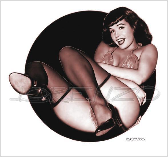 Lorenzo artworks, pin-up art, tribute to Bettie Page