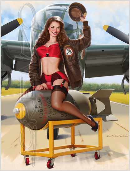 Lorenzo artworks, pin-up art, Model Sarah Barton