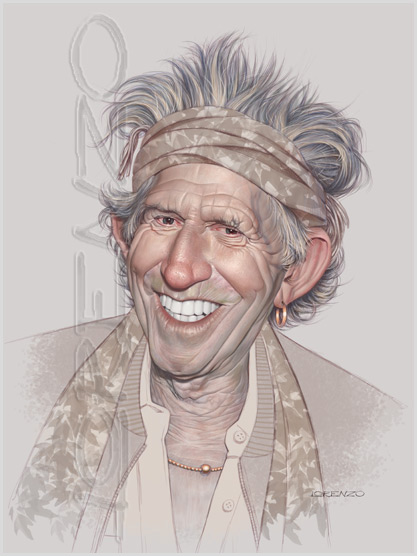 Lorenzo artworks, caricatures, Keith Richards 