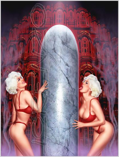Lorenzo artworks, fantasy art, glamorous airbrush hyper realism, Model Julie Strain