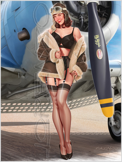 Lorenzo artworks, pin-up art, Model Nina Van Rompaey