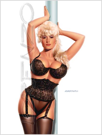 Lorenzo artworks, pin-up art, Model Pamela Green