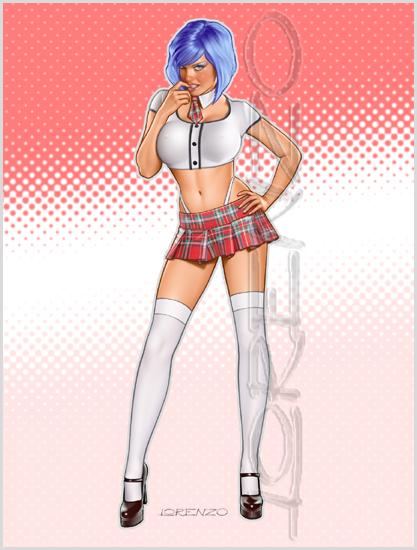 Lorenzo artworks, pin-up art, sexy schoolgirl, sexy school girl