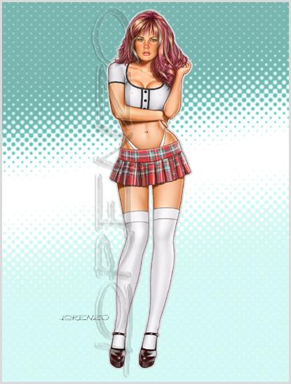 Lorenzo artworks, pin-up art, sexy schoolgirl, sexy school girl