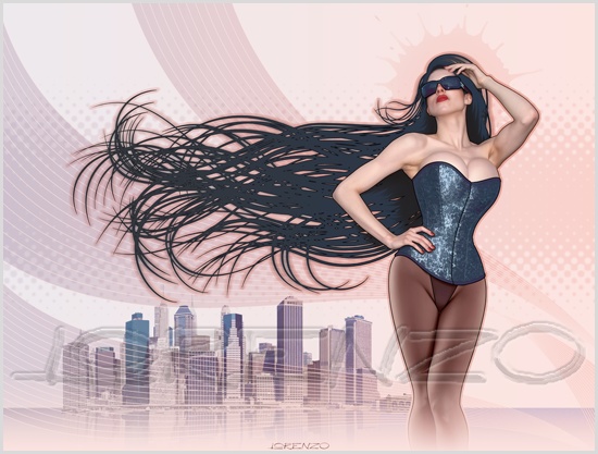 Lorenzo artworks, pin-up art, Model Madeleine Horn